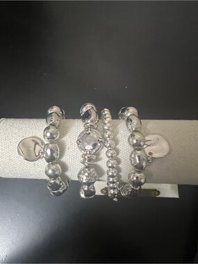 Sterling-Tone Silver stretch Bead Bracelet Set with Charms - Women
